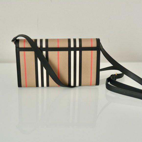 NWT BURBERRY ICON STRIP HANNAH LEATHER TRIM CROSSBODY WALLET BAG - Picture 5 of 12